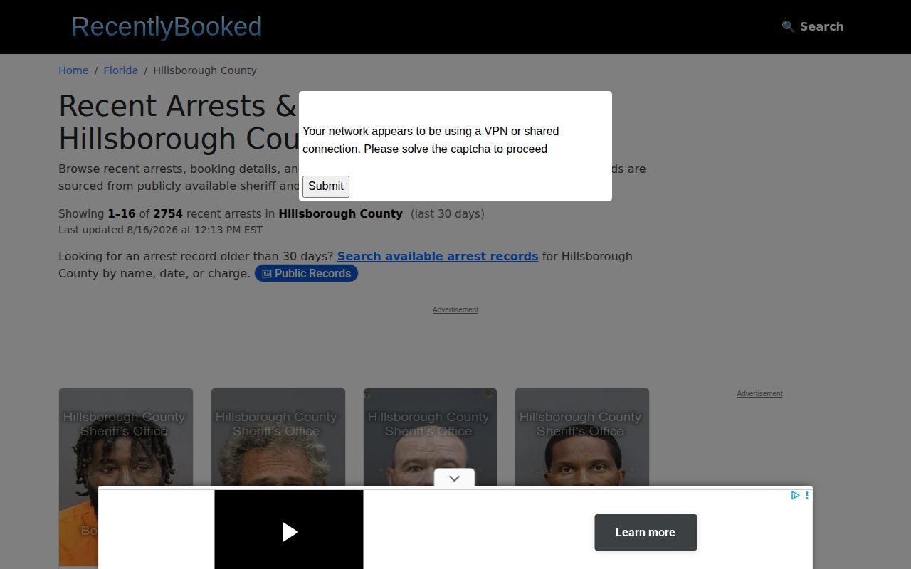 Unofficial Hillsborough County recent booking and mugshot news page